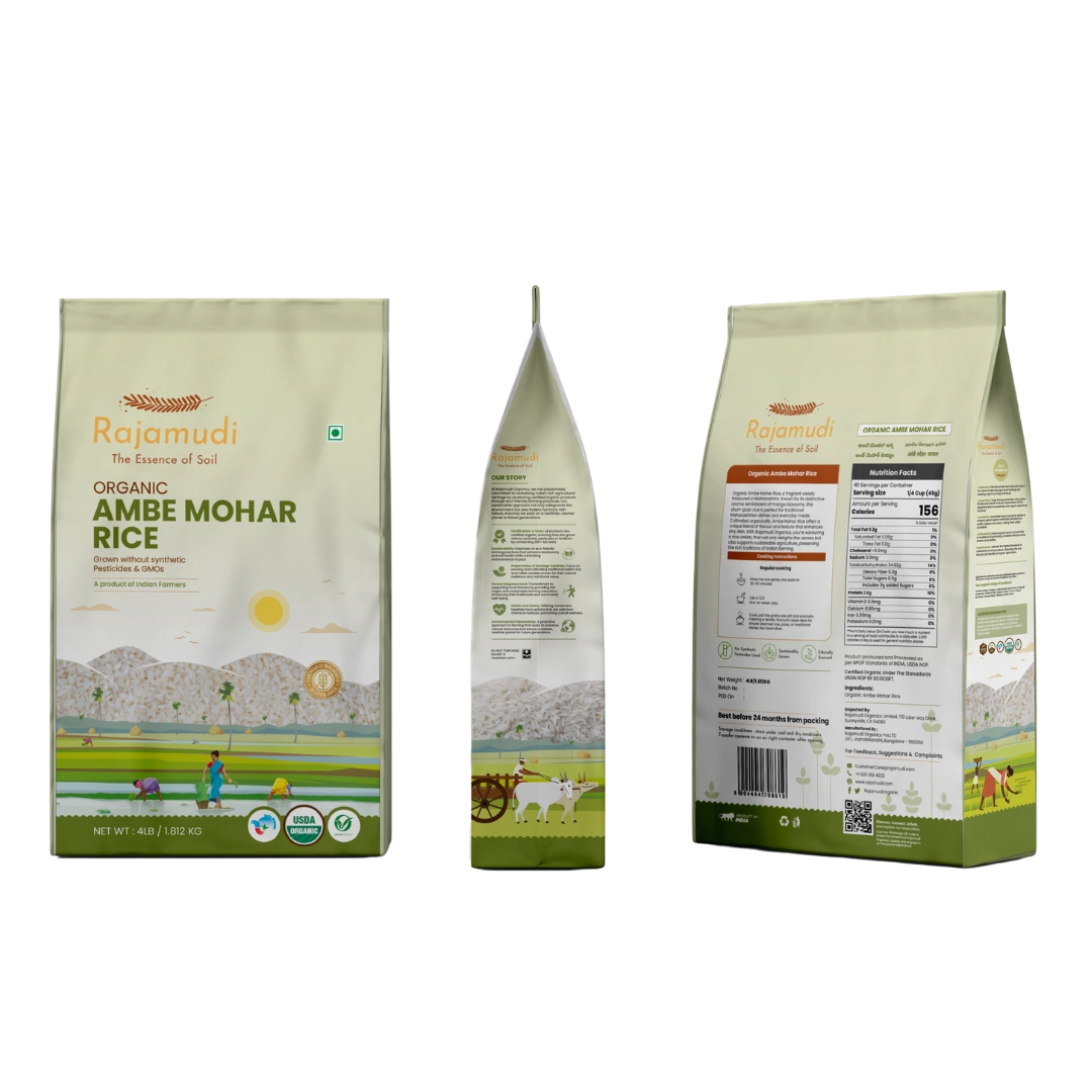 Rajamudi Organic Ambe Mohar Rice 4lb & 10lb: A Taste of Maharashtra