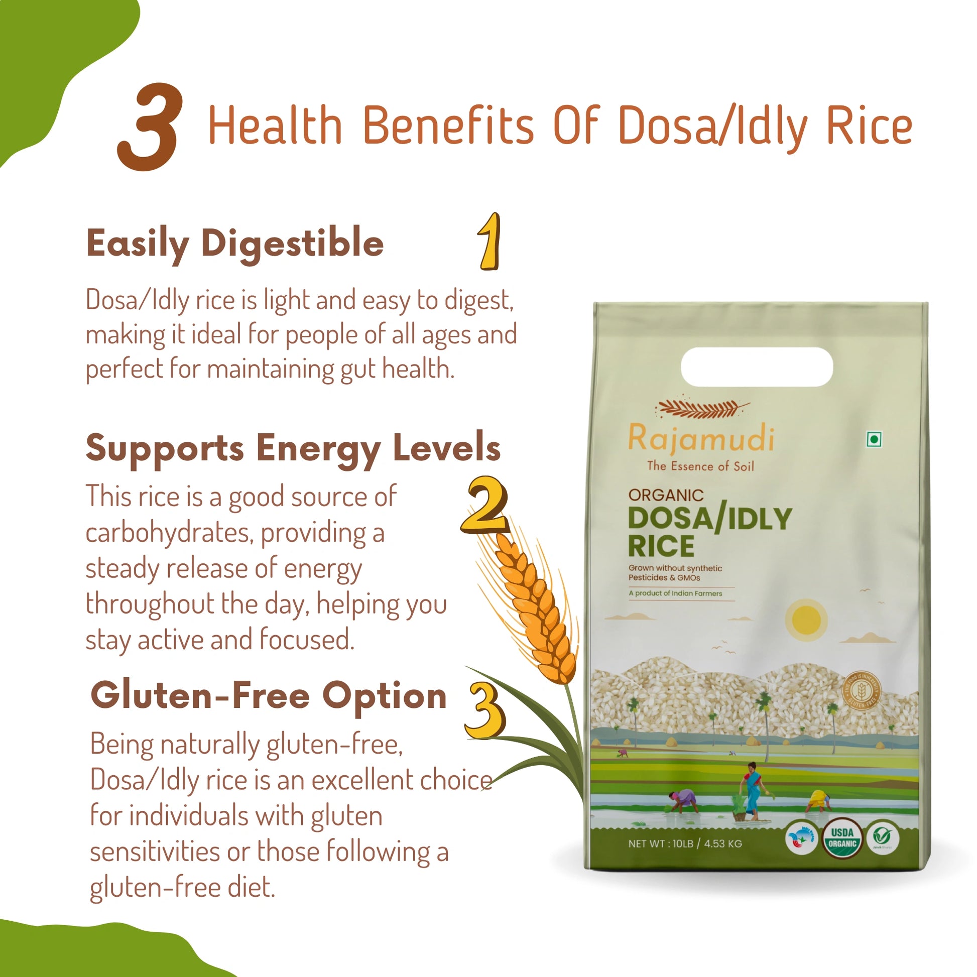 dosa/idly rice, idly rice, dosa rice, rajamudi idli rice, idli rice, buy idli rice in usa, rajamudi dosa rice, organic dosa rice, organic idli rice, rajamudi organic idly rice, unpolished idli rice, health benefits of idly rice