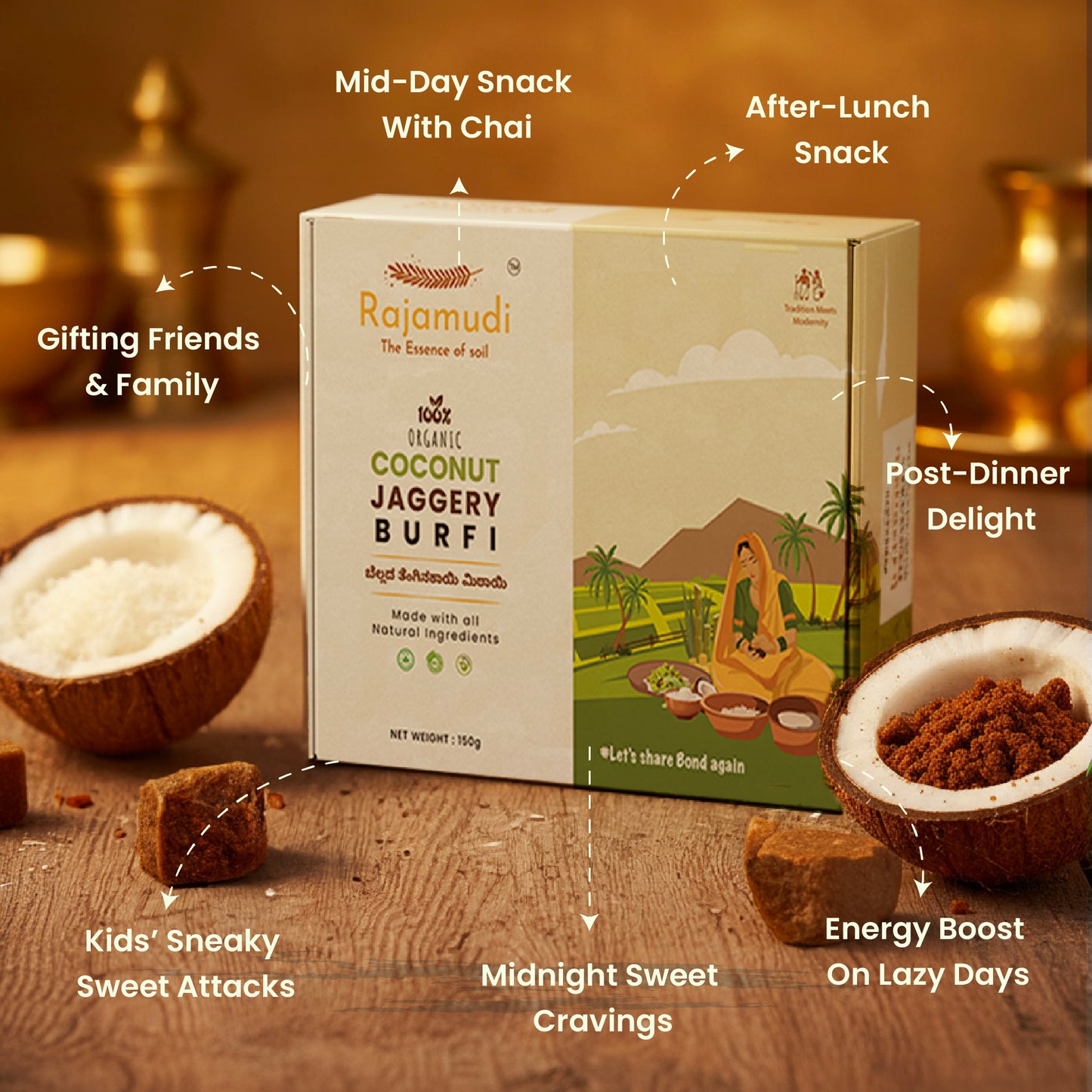 Organic Coconut Jaggery Barfi 0.3lb - The Everyday Dessert