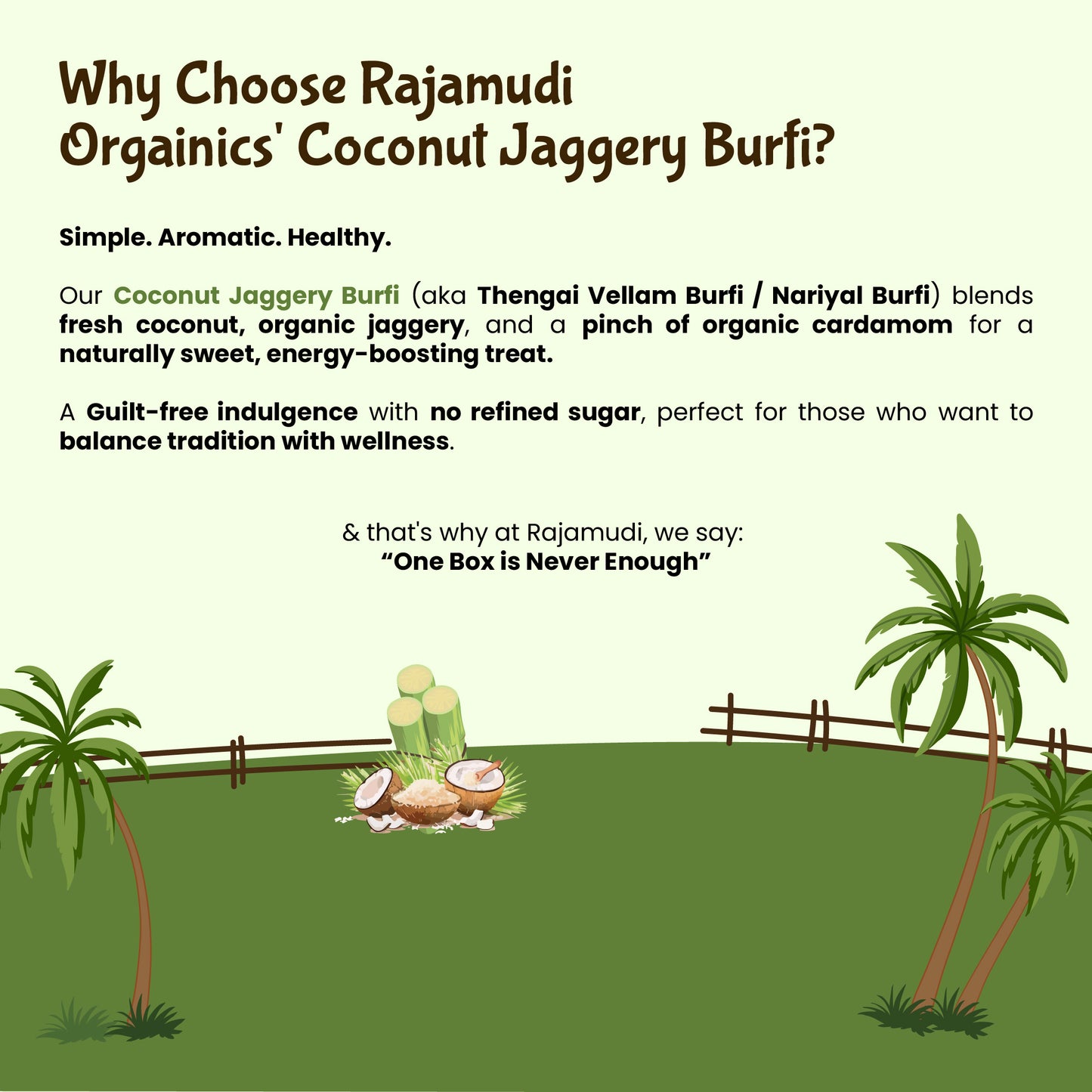 Organic Coconut Jaggery Barfi 0.3lb - The Everyday Dessert
