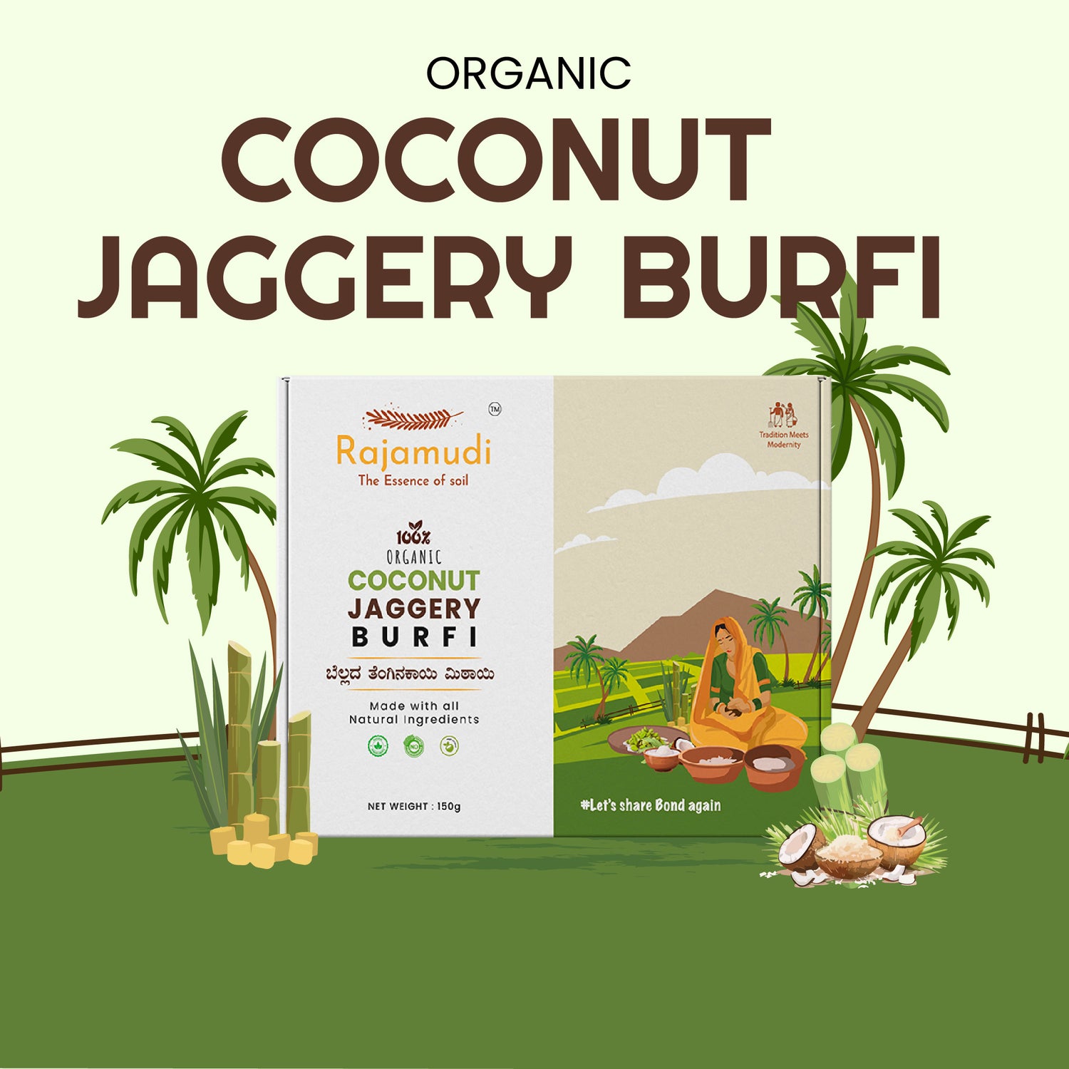 jaggery coconut burfi